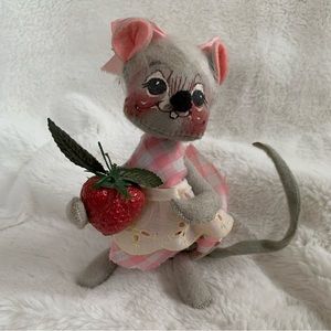 Vintage Annalee Mouse Doll Pink Gingham Dress Strawberry